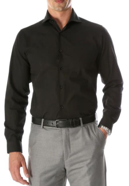Mens Slim Fit Cotton Shirt - Black - Small 14.5” Neck / 32-33” Sleeve