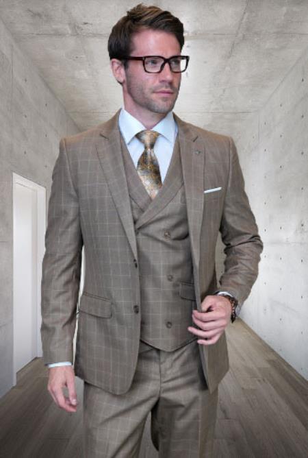 Mens Suit Super 150 Italian Fabric Suit - Bronze - 38 Short Jacket+32 Waist Adjustable 28to34)(Height: 5â€™4â€to5â€™7â€)(Neck 15-16.5)S-M)