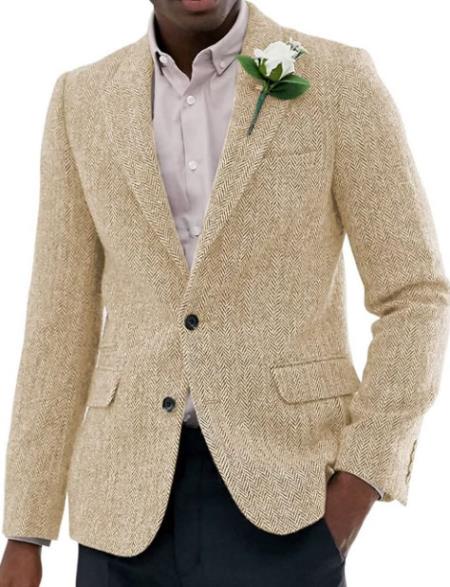 Mens Blazer Tweed Blazer Herringbone Blazer - Z-Champagne - 36 Short