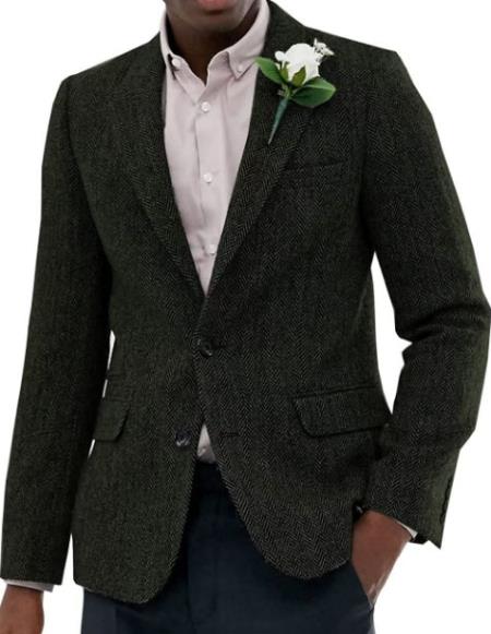 Mens Blazer Tweed Blazer Herringbone Blazer - Z-Dark Green - 36 Short