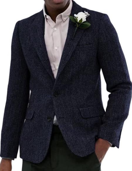 Mens Blazer Tweed Blazer Herringbone Blazer - Z-Navy - 36 Short