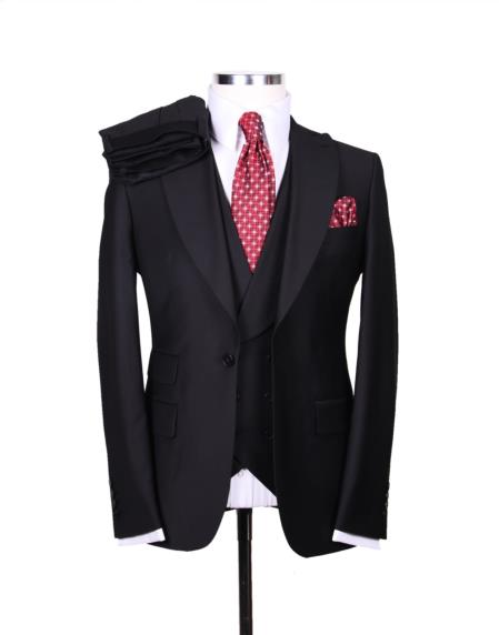 Big Lapel - Wide Lapel - Tom Ford Style Suit - Ticket Pocket - Black - 38 Short Jacket+32 Waist Adjustable 28to34)(Height: 5â€™4â€to5â€™7â€)(Neck 15-16.5)S-M)