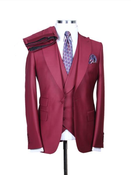 Big Lapel - Wide Lapel - Tom Ford Style Suit - Ticket Pocket - Burgundy - 38 Short Jacket+32 Waist Adjustable 28to34)(Height: 5â€™4â€to5â€™7â€)(Neck 15-16.5)S-M)