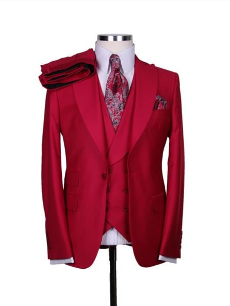 Big Lapel - Wide Lapel - Tom Ford Style Suit - Ticket Pocket - Red - 38 Short Jacket+32 Waist Adjustable 28to34)(Height: 5â€™4â€to5â€™7â€)(Neck 15-16.5)S-M)