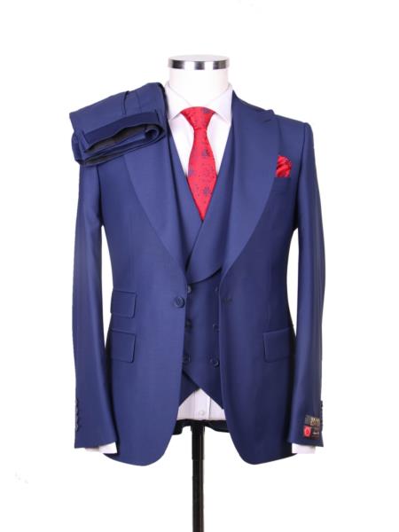 Big Lapel - Wide Lapel - Tom Ford Style Suit - Ticket Pocket - Navy Blue - 38 Short Jacket+32 Waist Adjustable 28to34)(Height: 5â€™4â€to5â€™7â€)(Neck 15-16.5)S-M)