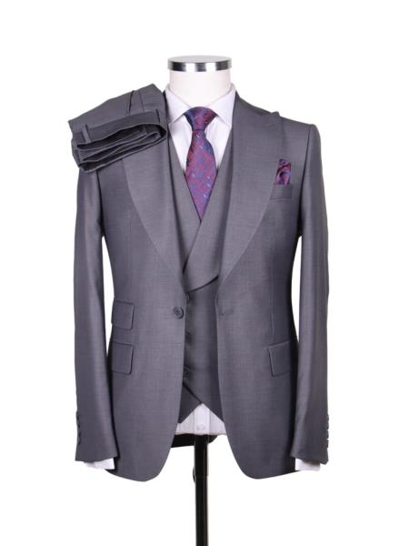Big Lapel - Wide Lapel - Tom Ford Style Suit - Ticket Pocket - Gray - 38 Short Jacket+32 Waist Adjustable 28to34)(Height: 5â€™4â€to5â€™7â€)(Neck 15-16.5)S-M)