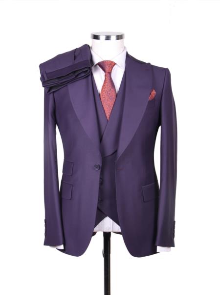 Big Lapel - Wide Lapel - Tom Ford Style Suit - Ticket Pocket - Purple - 38 Short Jacket+32 Waist Adjustable 28to34)(Height: 5â€™4â€to5â€™7â€)(Neck 15-16.5)S-M)