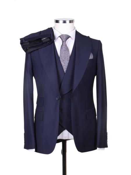 Big Lapel - Wide Lapel - Tom Ford Style Suit - Ticket Pocket - Navy Blue - 38 Short Jacket+32 Waist Adjustable 28to34)(Height: 5â€™4â€to5â€™7â€)(Neck 15-16.5)S-M)