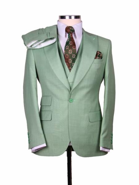 Big Lapel - Wide Lapel - Tom Ford Style Suit - Ticket Pocket - Green - 38 Short Jacket+32 Waist Adjustable 28to34)(Height: 5â€™4â€to5â€™7â€)(Neck 15-16.5)S-M)