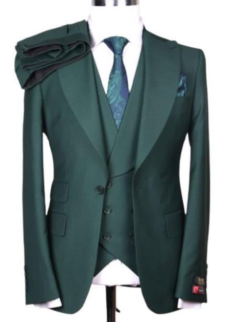 Big Lapel - Wide Lapel - Tom Ford Style Suit - Ticket Pocket - Green - 38 Short Jacket+32 Waist Adjustable 28to34)(Height: 5â€™4â€to5â€™7â€)(Neck 15-16.5)S-M)