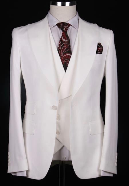 Big Lapel - Wide Lapel - Tom Ford Style Suit - Ticket Pocket - White - 38 Short Jacket+32 Waist Adjustable 28to34)(Height: 5â€™4â€to5â€™7â€)(Neck 15-16.5)S-M)