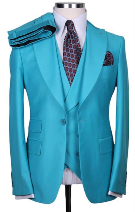 Big Lapel - Wide Lapel - Tom Ford Style Suit - Ticket Pocket - Turquoise Blue - 38 Short Jacket+32 Waist Adjustable 28to34)(Height: 5â€™4â€to5â€™7â€)(Neck 15-16.5)S-M)