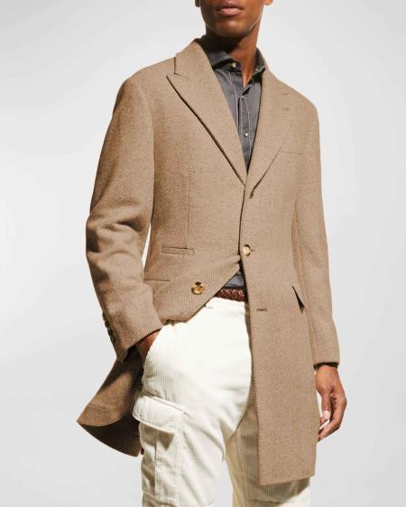 Mens Carcoat - Camel Three Quarter Peak Lapel Topcoat - Coat Size 38