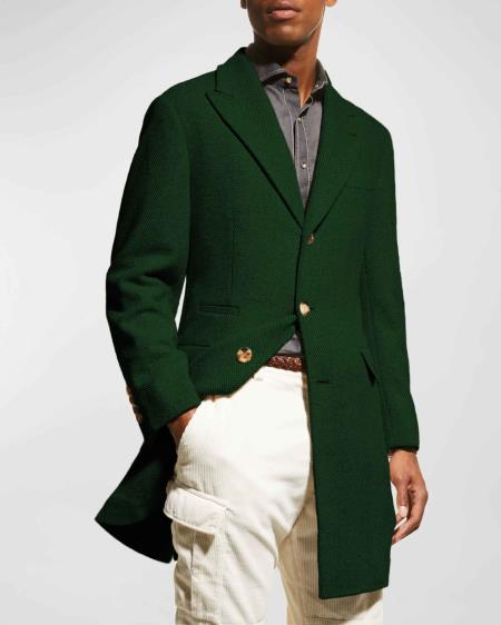 Mens Carcoat - Dark Green Three Quarter Peak Lapel Topcoat - Coat Size 38