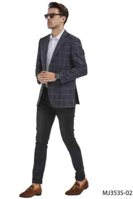 Mens Plaid Grey Blazer - Window Pane Sport Coat - S or Small