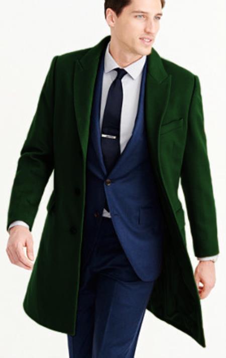 Mens Carcoat - Hunter Green Three Quarter Peak Lapel Topcoat - Coat Size 38