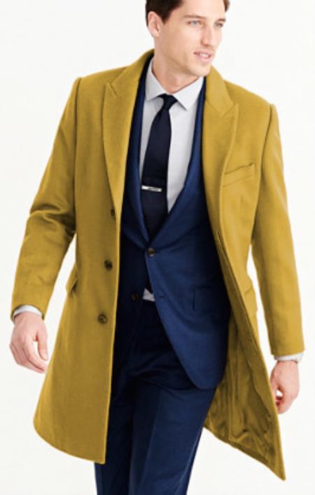 Mens Carcoat - Sand Three Quarter Peak Lapel Topcoat - Coat Size 38