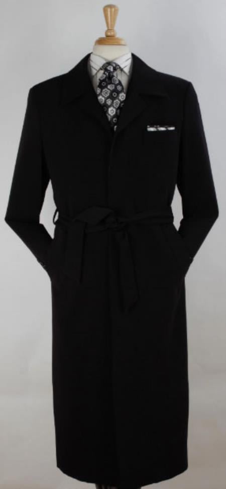Mens Full Length Length Top Coat - Black - S or Small