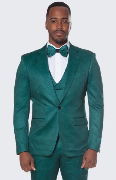 Mens Polka Dot Suit Emerald Green - 38 Short Jacket+32 Waist Adjustable 28to34)(Height: 5’4”to5’7”)(Neck 15-16.5)S-M)