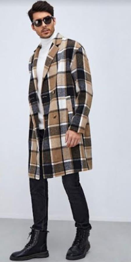 Mens Plaid Overcoat - Peacoat - Plaid Topcoats - Coat Size 38