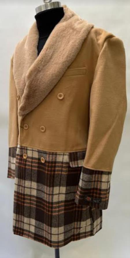 Mens Plaid Overcoat - Peacoat - Plaid Topcoats - Coat Size 38