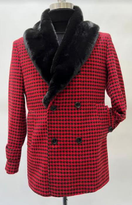 Mens Plaid Overcoat - Peacoat - Plaid Topcoats - Coat Size 38