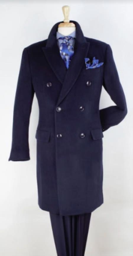 Navy Blue Overcoat - Blue Winter Topcoat - Fabric Double Breasted - Coat Size 38