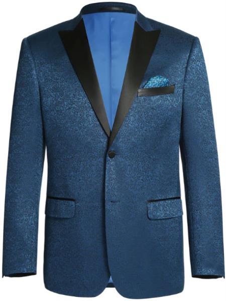 Mens Slim Fit Peak Lapel Tuxedo Blazer Dark Blue - 36 Short