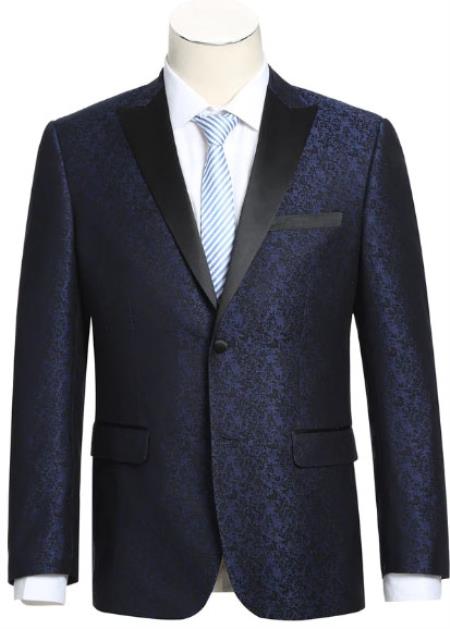 Mens Slim Fit Dark Blue Tuxedo Blazer - 36 Short
