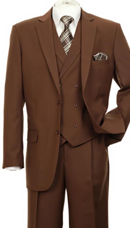 Coffee - Light Brown Wedding Suit With Double Breasted Vest - Groomsmen Suit - 38 Short Jacket+32 Waist Adjustable 28to34)(Height: 5’4”to5’7”)(Neck 15-16.5)S-M)