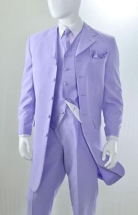 Mens Lavender Zoot Suit Long Jacket 3 Piece - 38 Short Jacket+32 Waist Adjustable 28to34)(Height: 5’4”to5’7”)(Neck 15-16.5)S-M)