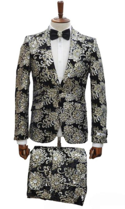 Gold Tuxedos - Paisley Suits - Prom 2026 Suits - Wedding Tuxedos Suits - Groom Suit Black