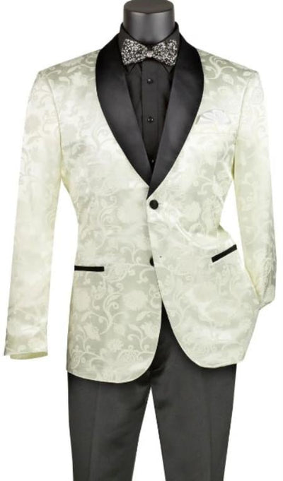 Mens Blazer - Paisley Sport Coat - Ivory Prom 2026 Tuxedo Dinner Jacket Blazer