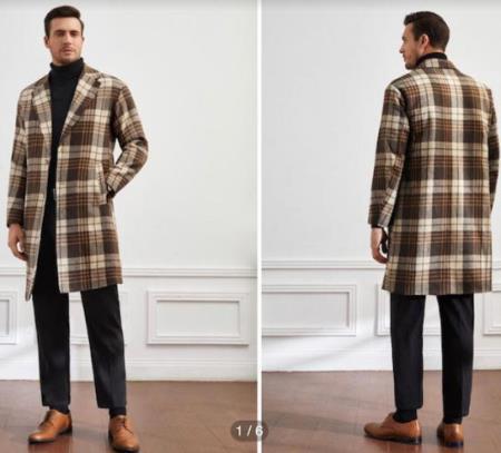 Mens Plaid Overcoat - Houndstooth Checker Pattern Topcoat - Multi-color - Coat Size 38
