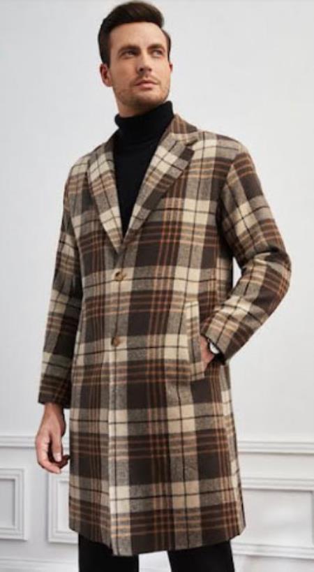 Mens Plaid Overcoat - Houndstooth Checker Pattern Topcoat - Multi-color - Coat Size 38