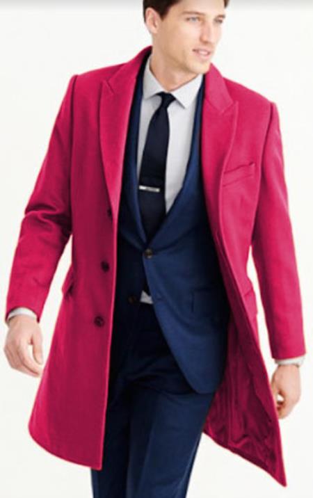 Mens Carcoat - Hot Pink Three Quarter Peak Lapel Topcoat - Coat Size 38