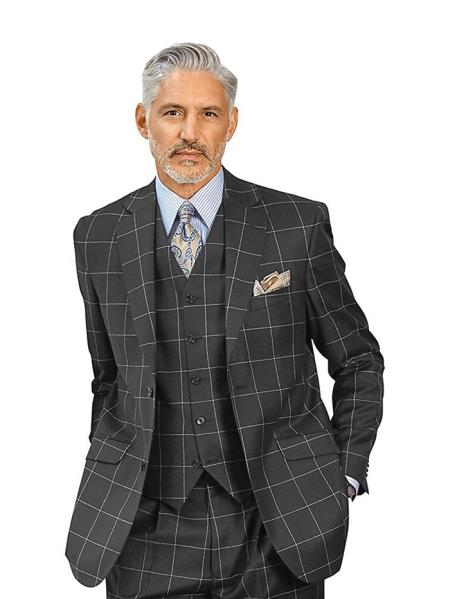 Mens Plaid Suit - Charcoal Windowpane Suit - 1920 Suits