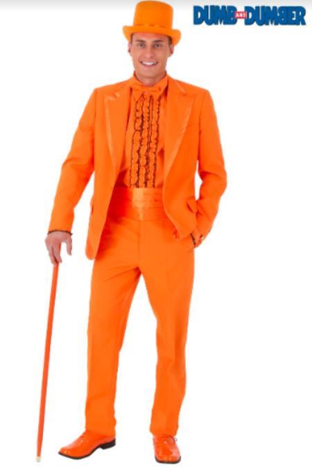 Mens Orange Tuxedo With Pants - Orange Prom 2026 Suit - 38 Short Jacket+32 Waist Adjustable 28to34)(Height: 5’4”to5’7”)(Neck 15-16.5)S-M)