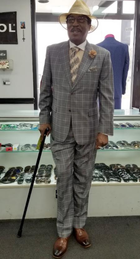 Light Grey Plaid Suit - 1920 Vintage Suit - 38 Short Jacket+32 Waist Adjustable 28to34)(Height: 5’4”to5’7”)(Neck 15-16.5)S-M)