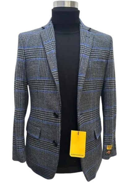Dark Grey Houndstooth Blazer - Heavy Fabric Winter Fabric Glen Plaid Sport Coat - 36 Short
