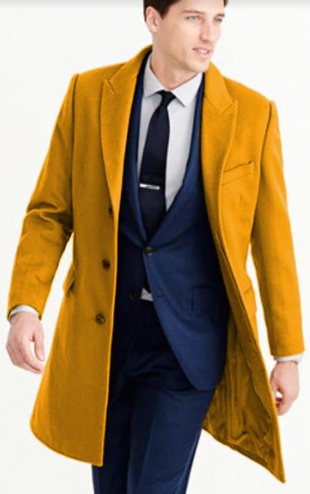 Mens Carcoat - Gold Three Quarter Peak Lapel Topcoat - Coat Size 38