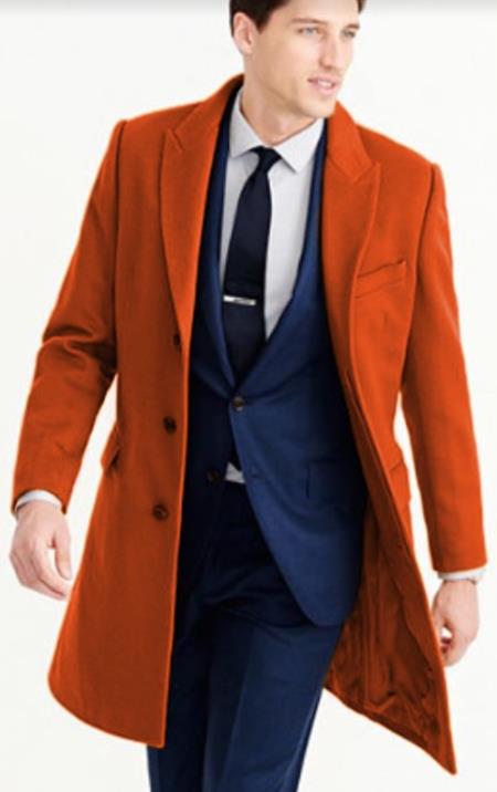 Mens Carcoat - Rust Three Quarter Peak Lapel Topcoat - Coat Size 38