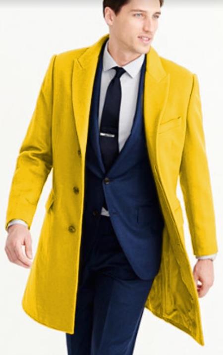 Mens Carcoat - Yellow Three Quarter Peak Lapel Topcoat - Coat Size 38