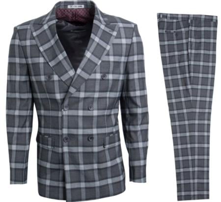 Mens Stacy Adams Suits - Designer Suit - 3 Piece Suit - Vested Suit - Flat Front Pant- Modern Fit Suits Black ~ Grey Suit