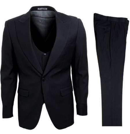 Mens Stacy Adams Suits - Designer Suit - 3 Piece Suit - Vested Suit - Flat Front Pant- Modern Fit Suits Black Suit - 38 Short Jacket+32 Waist Adjustable 28to34)(Height: 5’4”to5’7”)(Neck 15-16.5)S-M)