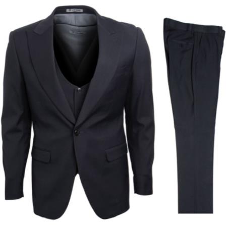 Mens Stacy Adams Suits - Designer Suit - 3 Piece Suit - Vested Suit - Flat Front Pant- Modern Fit Suits Dark Grey Suit - 38 Short Jacket+32 Waist Adjustable 28to34)(Height: 5’4”to5’7”)(Neck 15-16.5)S-M)