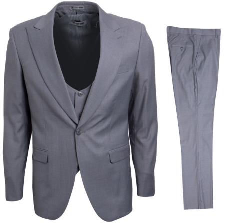 Mens Stacy Adams Suits - Designer Suit - 3 Piece Suit - Vested Suit - Flat Front Pant- Modern Fit Suits Light Grey Suit - 38 Short Jacket+32 Waist Adjustable 28to34)(Height: 5’4”to5’7”)(Neck 15-16.5)S-M)