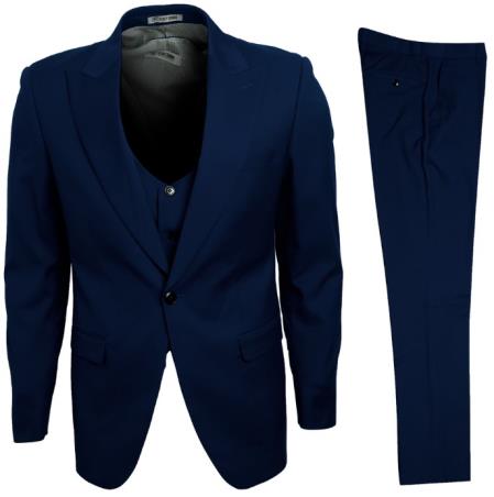 Mens Stacy Adams Suits - Designer Suit - 3 Piece Suit - Vested Suit - Flat Front Pant- Modern Fit Suits Navy Blue Suit - 58R