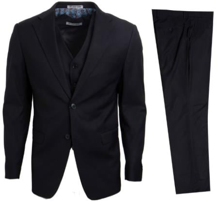 Mens Stacy Adams Suits - Designer Suit - 3 Piece Suit - Vested Suit - Flat Front Pant- Modern Fit Suits Black Suit - 38 Short Jacket+32 Waist Adjustable 28to34)(Height: 5’4”to5’7”)(Neck 15-16.5)S-M)