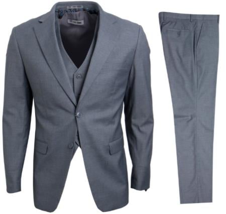 Mens Stacy Adams Suits - Designer Suit - 3 Piece Suit - Vested Suit - Flat Front Pant-Modern Fit Suits Medium Grey Suit - 38 Short Jacket+32 Waist Adjustable 28to34)(Height: 5’4”to5’7”)(Neck 15-16.5)S-M)
